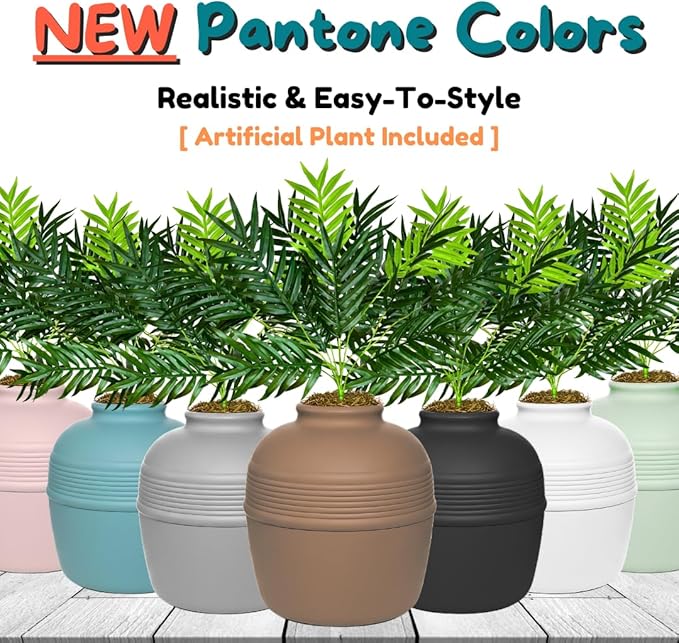 Good Pet Stuff Hidden Litter Box Planter, Decorative Cat Litter Enclosure with Carbon Filter, Artificial Plant, Easy Clean, Improved Design, Round Style, Base Kit, Chestnut Brown