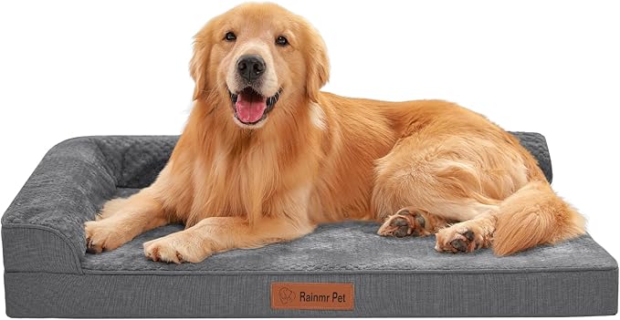 Orthopedic Dog Beds for Large Dogs, Memory Foam Dog Beds Large Sized Dogs, Washable Removable Cover, Nonskid Bottom, Waterproof, for Indoor, Outdoor, Crate ＆ Car Use, 44x32x6 Inches, Dark Grey