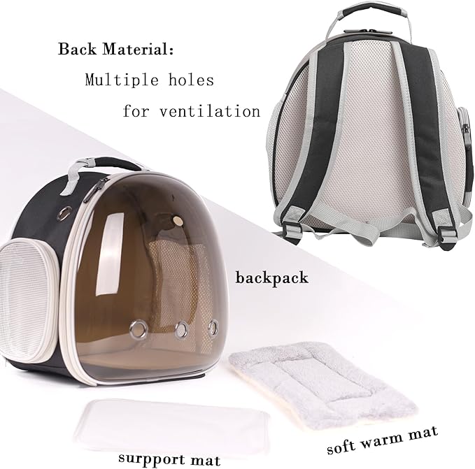 Bearded Dragon Travel Backpack Carrier with Porlarized Bubble Window for Small Animal,with Soft Warm Mat Set,Guinea Pig Cage for 2,Reptile Bag for Lizards Gecko Hedgehog Rat Parrot Birds