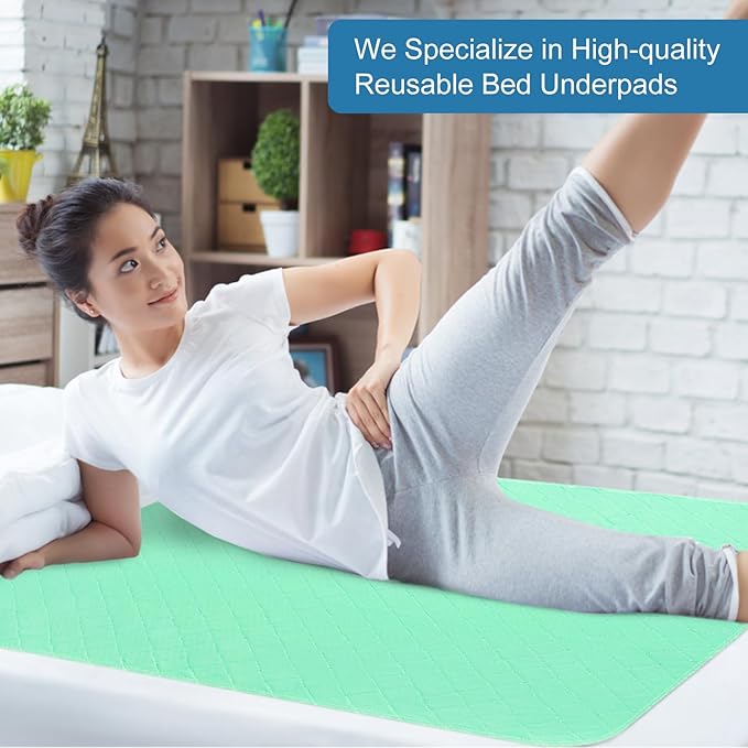 OUTCREATOR® Washable Bed Pads 34" x 56" (Pack of 2), Incontinence Mattress Protector, Anti-Slip Waterproof Underpads for Adults Kids Elderly Pets, Absorbency & Reusable Bedwetting Pads (Solid Green)