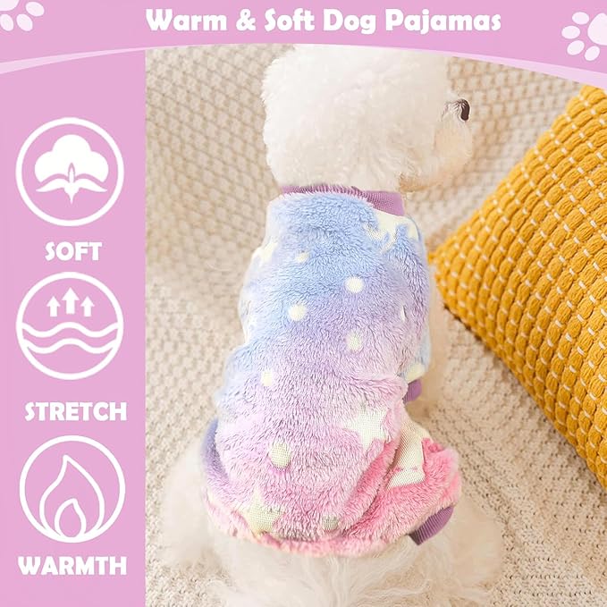 Small Dog Pajamas Pjs Sweater Cute Extra Small Dog Clothes, 4 Legs Puppy Jumpsuit, Warm Winter Fleece Doggie Onesies Pet Apparel Outfits for Chihuahua Yorkie Cat, Pink, XXXS