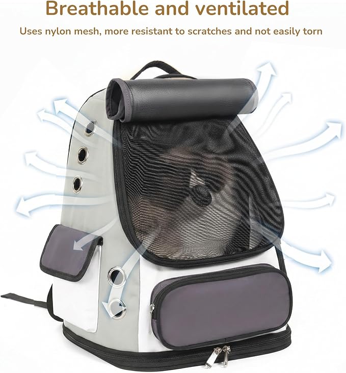 Cat Backpack Carrier, TSA Airline Approved Pet Travel Bag for Small Medium Dogs, Ventilated Hiking Camping Backpack for Cats, Kitten and Puppy up to 18 lbs, Gray Mesh