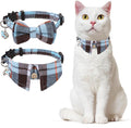 Cat Collar with Bells Breakaway, Bowtie Cat Collar for Boy Girl Cats with Removable Shirt Collar, Cute Plaid Kitten Collar with Bell & Pendant Adjustable, 2 Pack Blue Cat Necklace for Cat Pet