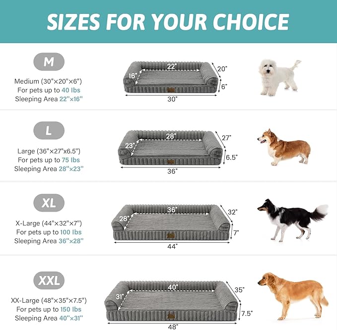 Cute Dog Bed for Small Dogs, Faux Rabbit Fur Orthopedic Foam Dog Bed with Sides, Removable Washable Cover & Waterproof Lining, Comfortable Pet Couch, Grey (30" L x 20" W x 6" Th)