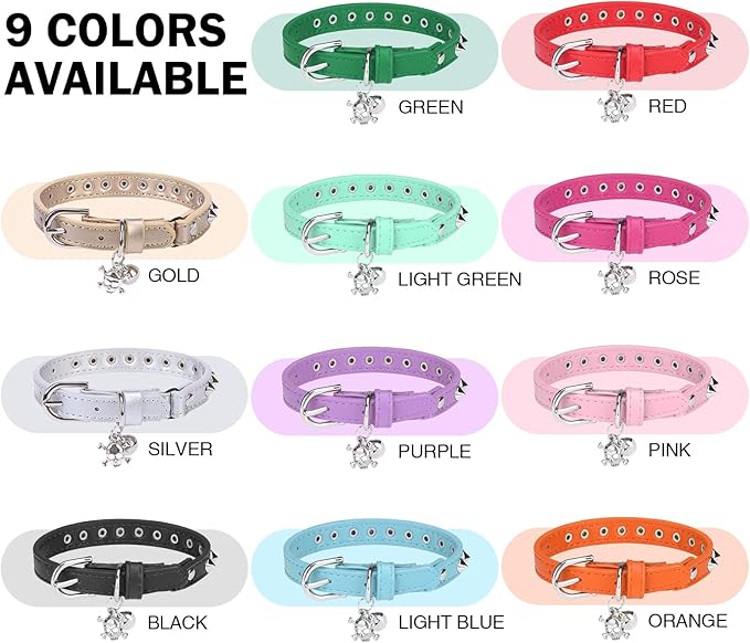 Leather Cat Collars for Boy Girl Cats with Bell and Safety Elastic Belt, Personalized Rivets Stud Adjustable Safe Buckle Collar with Skull Charm for Kitty Small Pets, Halloween Cat Collar