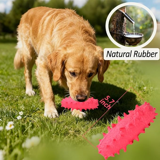 2 Pack Dog Toys for Aggressive Chewers, Tough Puppy Chew Toys Teething Bone for Puppies, Soft Foaming Rubber Interactive Toys for Small Medium Breed (Pink)