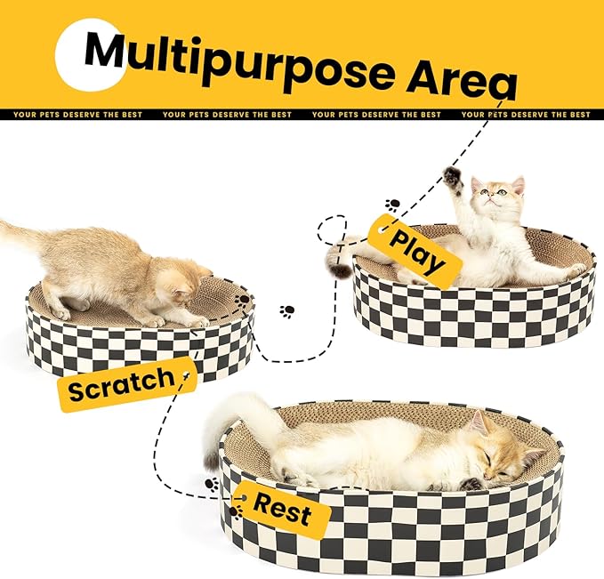 Cat Scratcher Cardboard,2 in 1 Oval Cat Scratch Pad Bowl for Indoor Kitty Grinding Claw,Round Kittens Scratching Board Corrugated Lounge Pet Beds&Furniture Protector for Sofas