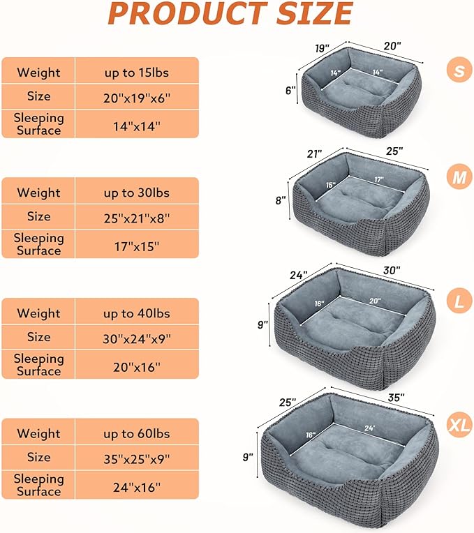 MIXJOY Dog Bed for Large, Medium, Small Dogs - Rectangle, Washable, Orthopedic, Soft Cat Beds - Anti-Slip Bottom, Multiple Sizes (35'', Grey)
