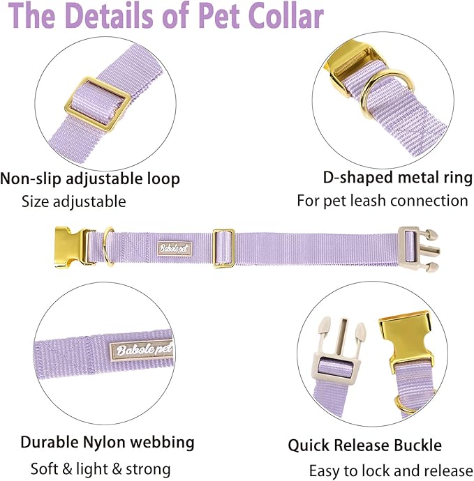 Nylon Dog Collar - Adjustable Lavender Soft Webbing Dog Collars for Small Medium Large Dogs Boy Girl Puppy Collar with Safety Metal Buckle XS