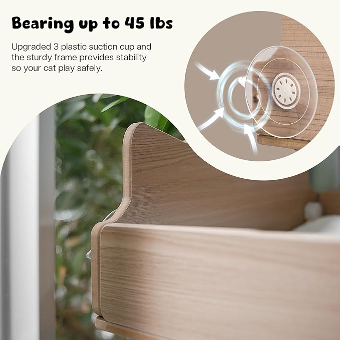 Cat Window Perch with Thick Sisal Scratching Post, Cats Hammock for Window with 3 Upgrade Suction Cups, 55" Adjustable Tall Cat Scratching Post with Large Perch, Cats Window Bed with Fluffy Cushion