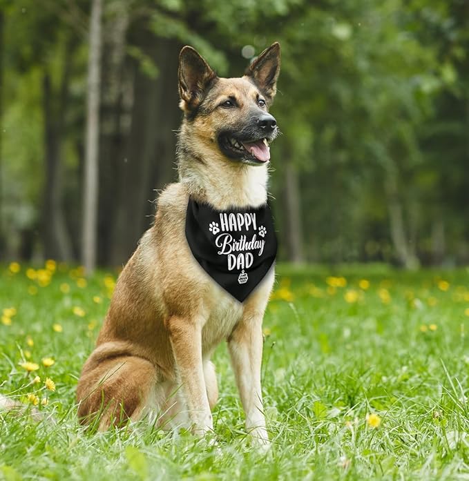 K31 Happy Birthday Dad Dog Bandana - Classical Black Printing, Pet Scarf Accessory Gift for Dad's Birthday Party