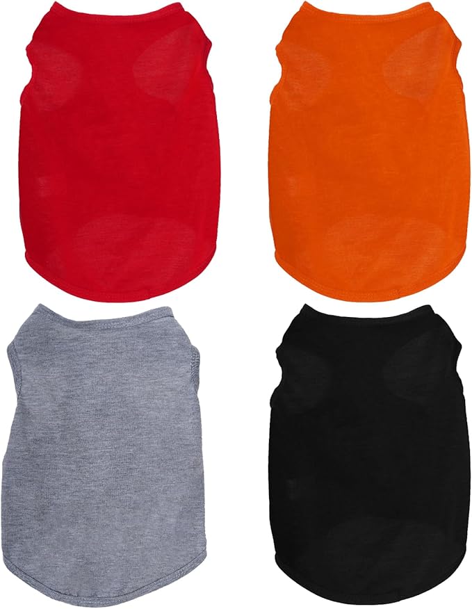 4 Pcs Cat Shirts Solid Color Dog Clothes Summer Sleeveless Pet T Shirts for Small Pet Dogs Cat (Black,Grey,Red,Orange, X-Large)
