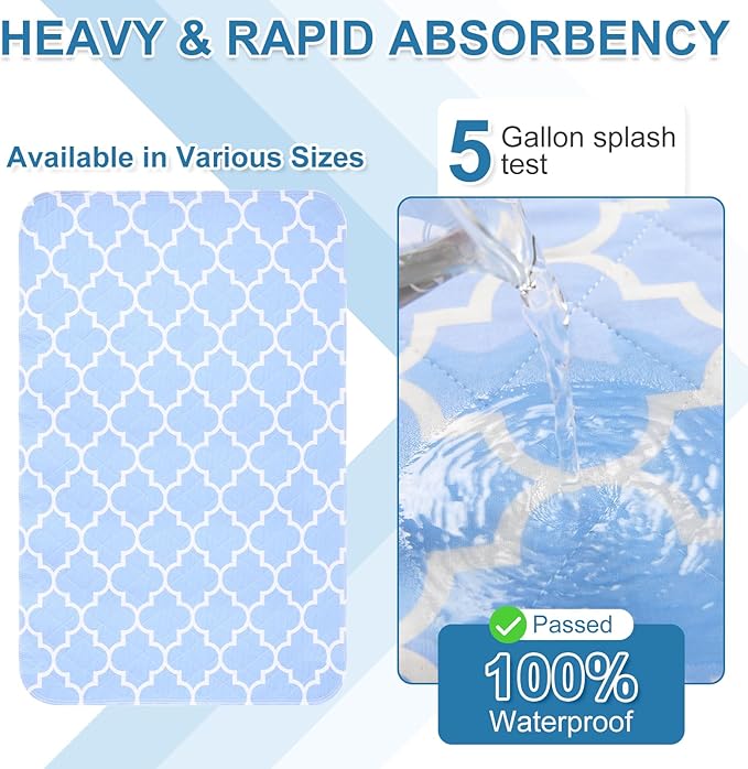 OUTCREATOR® Washable Bed Pads 34" x 56" (Pack of 2), Incontinence Mattress Protector, Anti-Slip Waterproof Underpads for Adults Kids Elderly Pets, Absorbency & Reusable Bedwetting Pads (Blue)