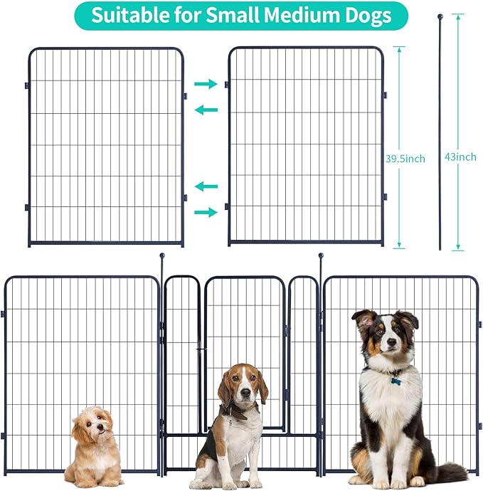 Dog Playpen,Portable Outdoor Dog Fence, Dog Playpen for Large/Medium/Small Dogs, Dog Fences for The Yard,with Doors Foldable Metal (40 inch, 16 Panels)