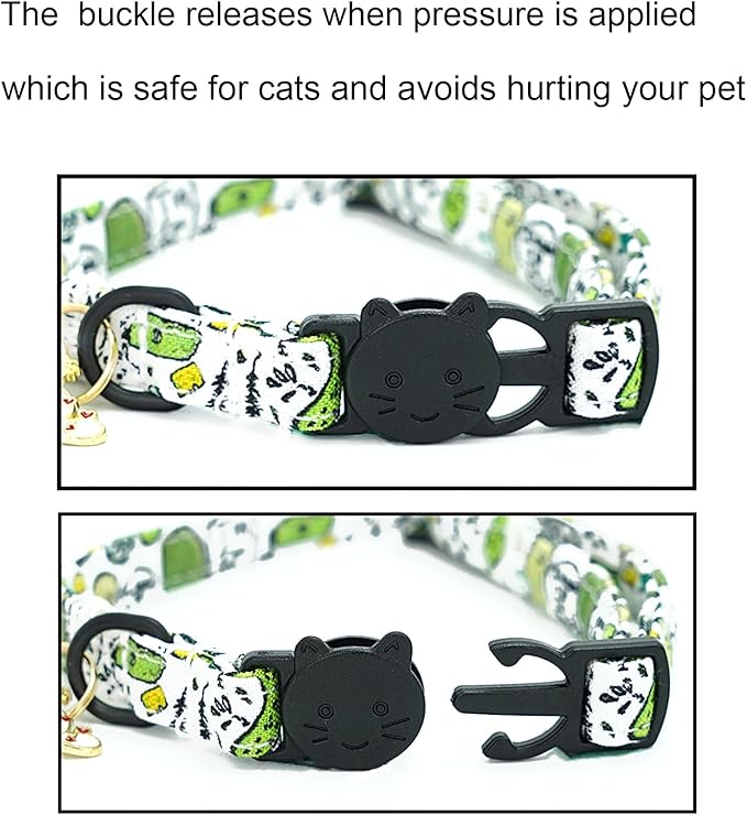 Cat Collar-2 Pack Cat Collars Goose & Dill Cat Collar Breakaway with Kitten and Bell Pendant Safety Buckle Pet Collar Cute Cotton Collar for Boy Cats Gift for Cats and Small Pets