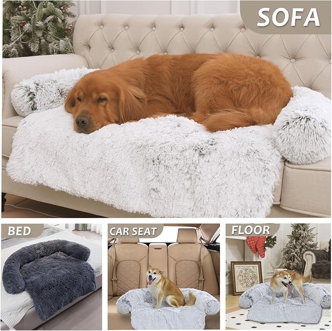 Calming Dogs/Cats Bed Mats, Dog Pad Washable Removable Couch Cover, Plush Long Fur Mat for Pets, Waterproof Lining, Perfect for Small, Medium and Large Dogs and Cats (Gradient Brown, 45"x37")