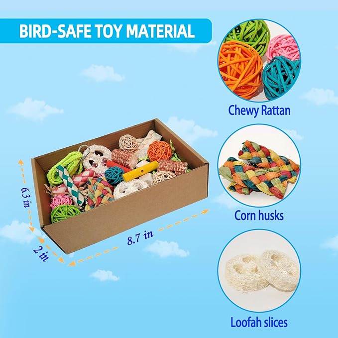 bird toys，Colorful Parrot Foraging and Tearing Toy Box - Suitable for chewing and foraging of long tailed parrots, Quaker parrots，cockatoos, Sun Conure， and other small and medium-sized parrots
