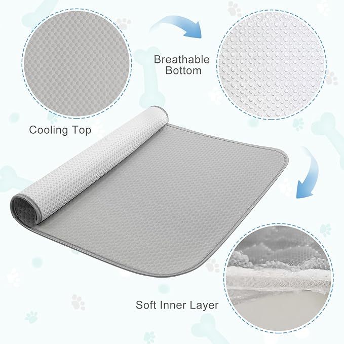 Summer Dog Cooling Mat Washable Ice Silk Self Cool Pad for Small Medium Large Dogs and Cats, Pet Sleeping Pad for Crate, Bed, Indoor & Outdoor Floor, Car Seats