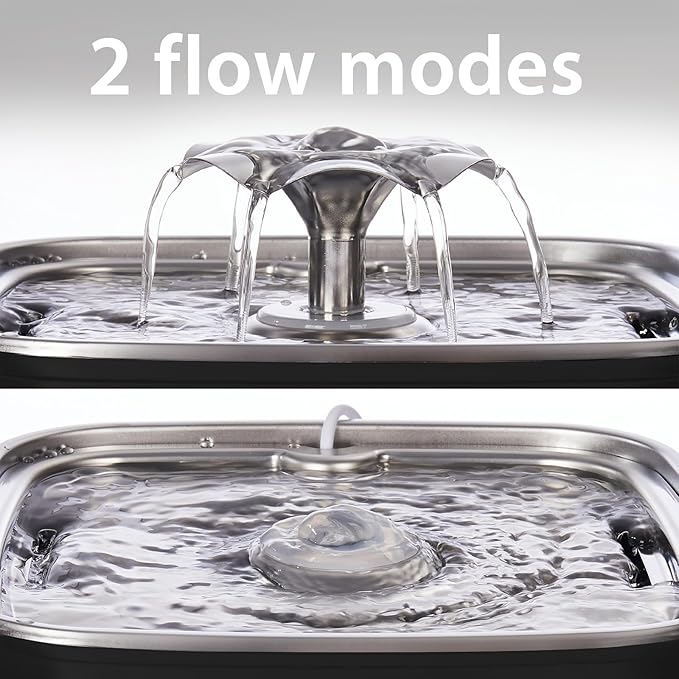 Veken Innovation Award Winner Stainless Steel Cat Water Fountain, 108oz/3.2L Automatic Pet Fountain Dog Water Dispenser with Replacement Filters & Silicone Mat for Cats, Dogs (Space Black)