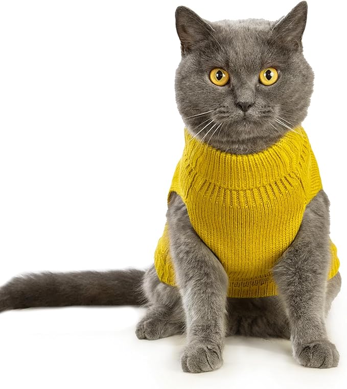 Stretchy Cat Sweater - 17 Colors & 6 Sizes | Snug Winter-Ready Knit for Boy/Girl Cats & Kittens(Dark Yellow, X-Small)