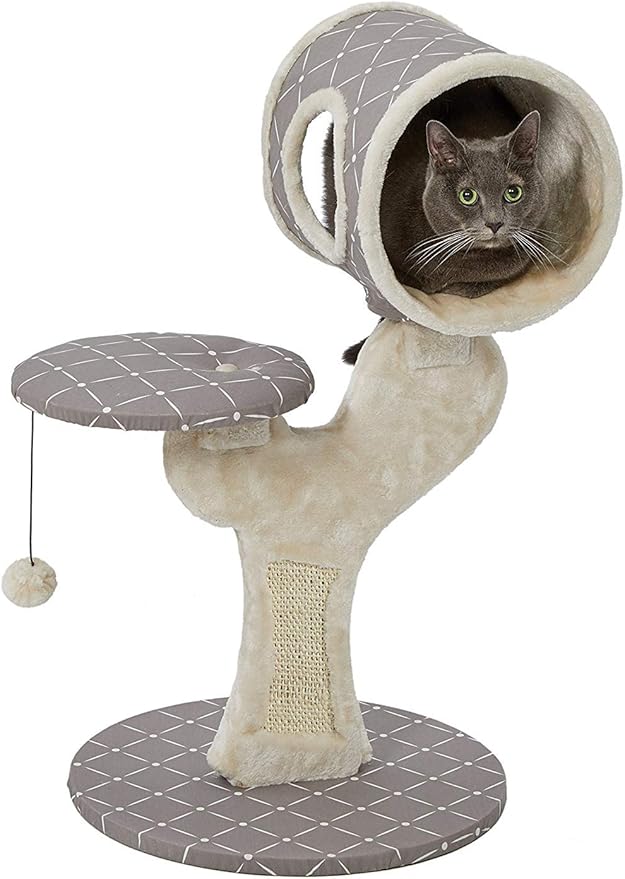 MidWest Homes for Pets Salvador Cat Tree with Built-in Sisal Scratching Pad & Cat Look-Out Lounge, Mushroom/Diamond Pattern