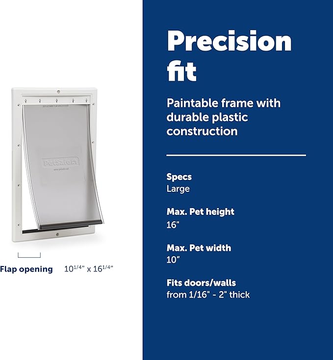 PetSafe Plastic Pet Door - Easy Install for Wood, PVC Metal & Paneled Doors - Rust-Free Plastic Frame - Flap Dimensions 10 1/4" W x 16 1/4" H - for Large Dogs Weighing Up to 100 lb