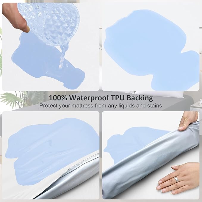Waterproof Mattress Protector Full, Fitted Sheet Style Breathable Mattress Cover with Deep Pocket Fits Up to 18'', Noiseless Bed Cover for Kids Adults Pets, Machine Washable (White, 54'' X 76'')