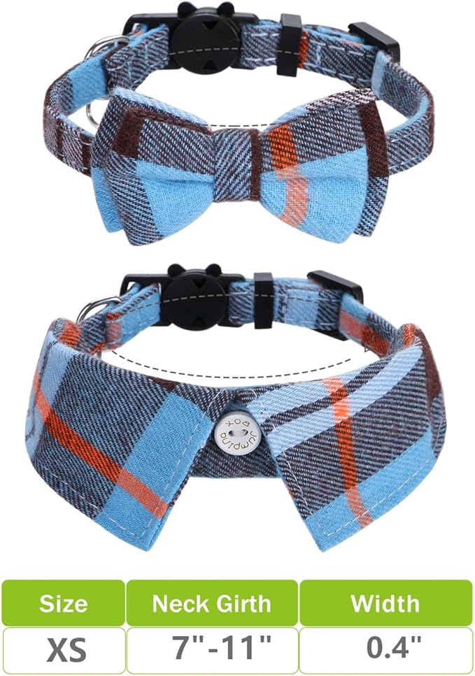 Faleela 2 Pack/Set Cat Collar with Cute Bow Tie and Bell,Breakaway Plaid Shirt Collar for Kitty Adjustable Safety