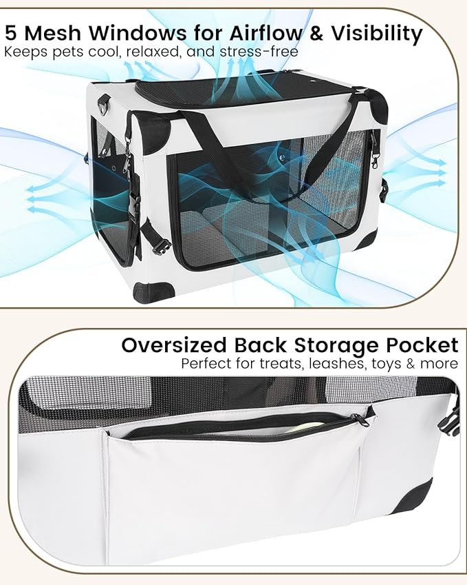 Extra Large Cat Carrier for 2 Cats with Divider, Double Soft-Sided Pet Carrier for Small Dogs, Puppies & Rabbits, Collapsible Travel Carrier with Removable Cozy Pad & Storage Pockets
