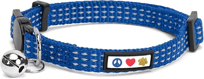 Pawtitas Reflective Blue Cat Collar with Safety Buckle and Removable Bell for Kitten and Cats