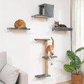 FUKUMARU Cat Wall Shelves, Stable & Safe 4 in 1 Cat Wall Mounted Furniture Set, Wooden Climbing Tree with Scratching Post for 16 Inch Drywall - Gray