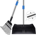 QiMH Upgraded Dog Pooper Scooper Extra Large, Adjustable Long Handle Stainless Metal Pet Poop Tray and Rake Set for Large Medium Small Dogs, Dog Waste Removal Bin Rake, Great for Grass, Street, Gravel