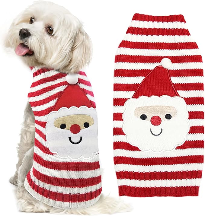 Dog Christmas Sweater Xmas Pet Clothes Cute Striped Santa Claus Costume Holiday Puppy Cat Jumpers Outfits New Year Gifts for Small Medium Large Dogs (XS, Red White Stripe Santa Claus)