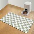Checkered Dog Food Mat, Absorbent Leak-Proof Pet Feeding Mat, Quick Dry Cat Food Mat for Messy Drinkers 17" x 32" Green