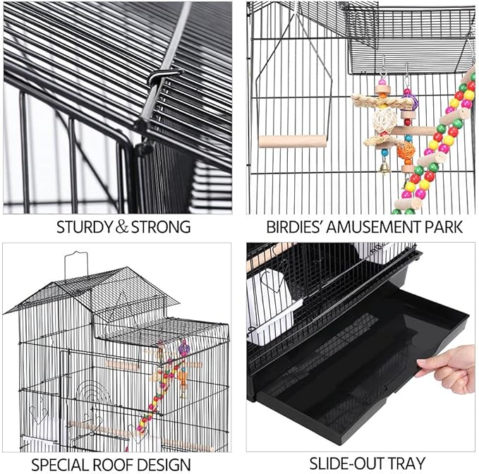 Yaheetech 39-inch Roof Top Large Flight Parrot Bird Cage for Small Quaker Parrot Cockatiel Sun Parakeet Green Cheek Conure Budgie Finch Lovebird Canary Pet Bird Cage w/Toys