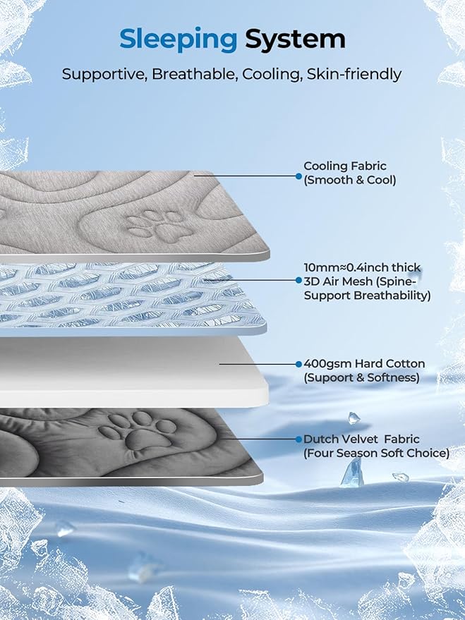 Dog Cooling Mat, Reversible Cool & Warm Pet Orthopedic Pad, Thick Mat for Summer & Winter, Machine Washable, Portable for Crate, Kennel, Bed, Floor, Sofa, Car (Cool Grey, Small: 24" x 18")