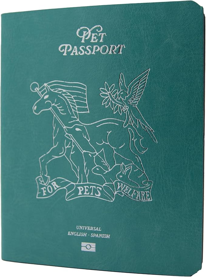 Color Premium PU Leather stitch-sewn Pet Passport Medical Record for Pet Health and Vaccination English + Spanish for Cat, Dog, Puppy and Kitten (Aquamarine, Single)