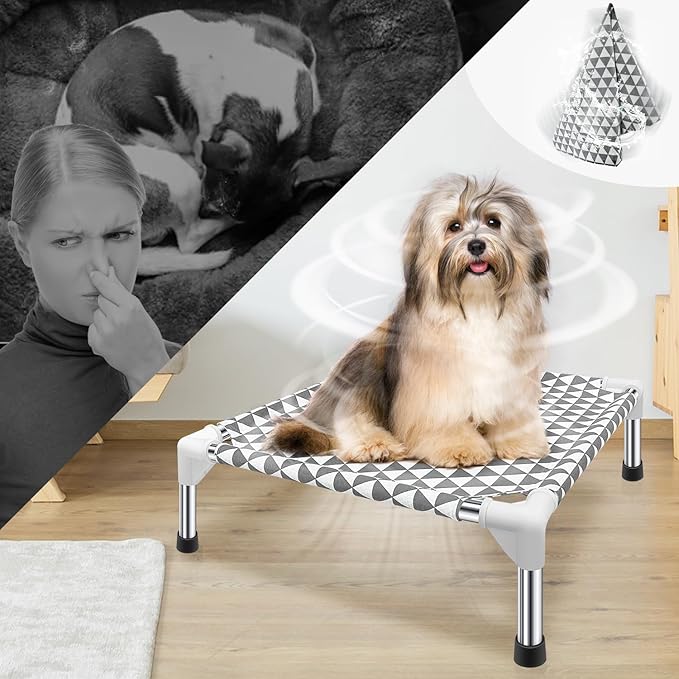 Elevated Outdoor Dog Bed Updated Raised Pet Cot Cooling Puppy Bed Lifted Dog Bed for Small Pets|Indoor Detachable Raised Dog Bed with Non-Slip Feet,Double-layer Cloth(S)