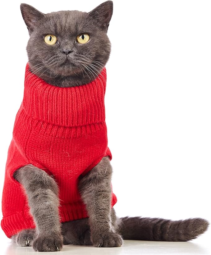 Stretchy Cat Sweater - 17 Colors & 6 Sizes | Snug Winter-Ready Knit for Boy/Girl Cats & Kittens(Red, X-Small)