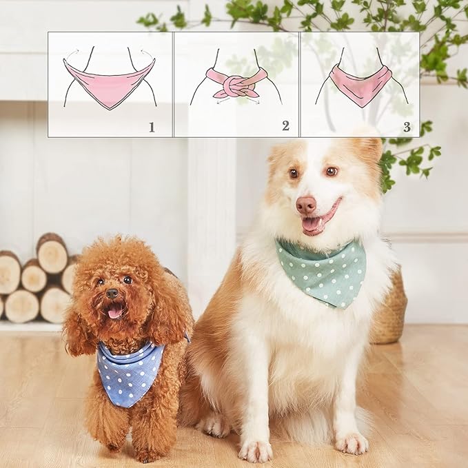 4PCS Spring Dog Bandanas Cat Birthday Cute Soft Cotton Puppy Scarfs Washable Daily Handkerchief Pink Green Blue Orange Comfortable Gifts, Adjustable Accessories for Small Medium Large Girl Boy Pup Pet