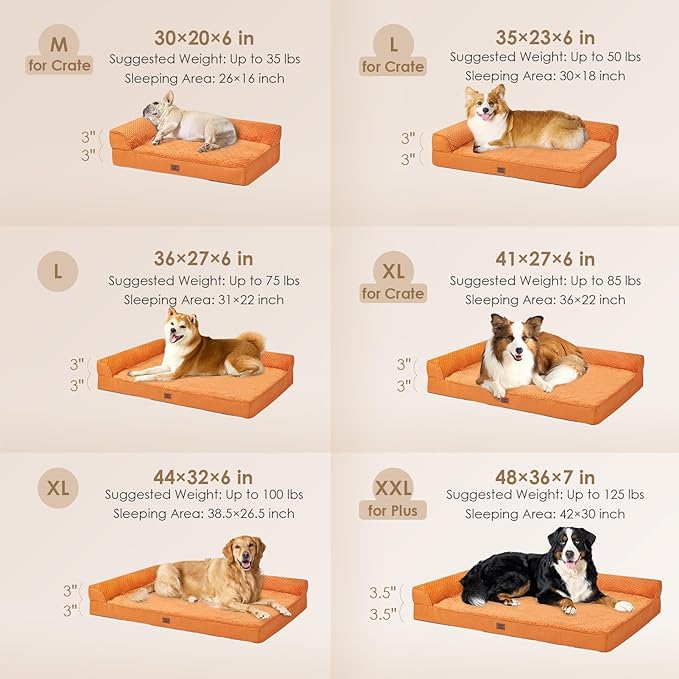 EHEYCIGA XL Dog Bed Memory Foam for Crate, Extra Large Dog Bed Orthopedic with Washable Removable Cover, Waterproof Pet Sofa Couch XLarge Size Dogs, 41x27x6.5, Pumpkin