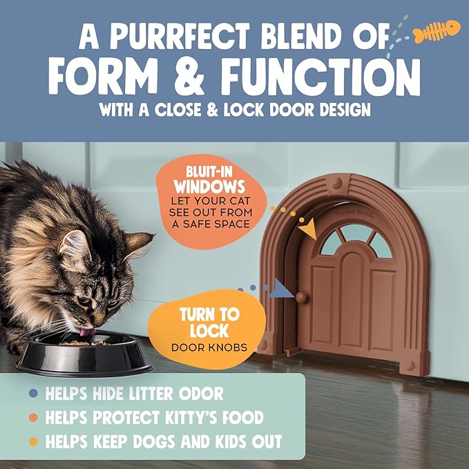 Purrfect Portal Meow Manor® Cat Door Interior Door - No-Flap, Fits Cats Up to 20 lbs, Easy DIY Setup, No Training Needed, Brown