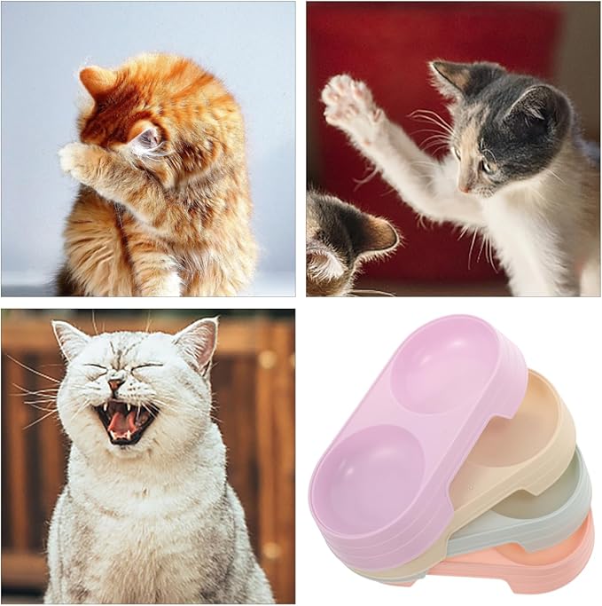 Balacoo 8 Pcs Cat Food Feeder, Plastic Double Bowl Cat Feeder, Candy Color Pet Food Bowl, Multi- Household Food Dispenser, Non-Slip, Pet Supplies Accessories