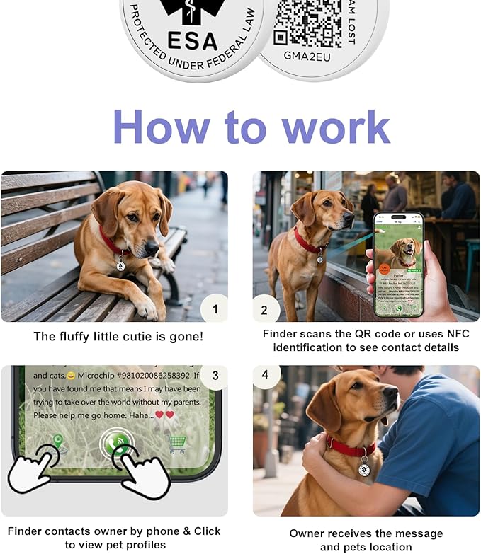 ESA Dog Tag, QR Code Dog Tag, Modifiable Free Pet Online Profile, Scannable QR Code, Scan QR Send Instant Location Alert Email, Silicone Lightweight Pet ID Tag for Dog and Cat (White, Regular)