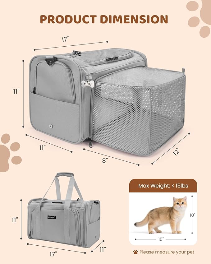 MIDOG Cat Carrier Soft for Small to Medium-Sized Cats,Up to 25 Lbs, TSA Airline Approved Soft Sided Pet Carrier