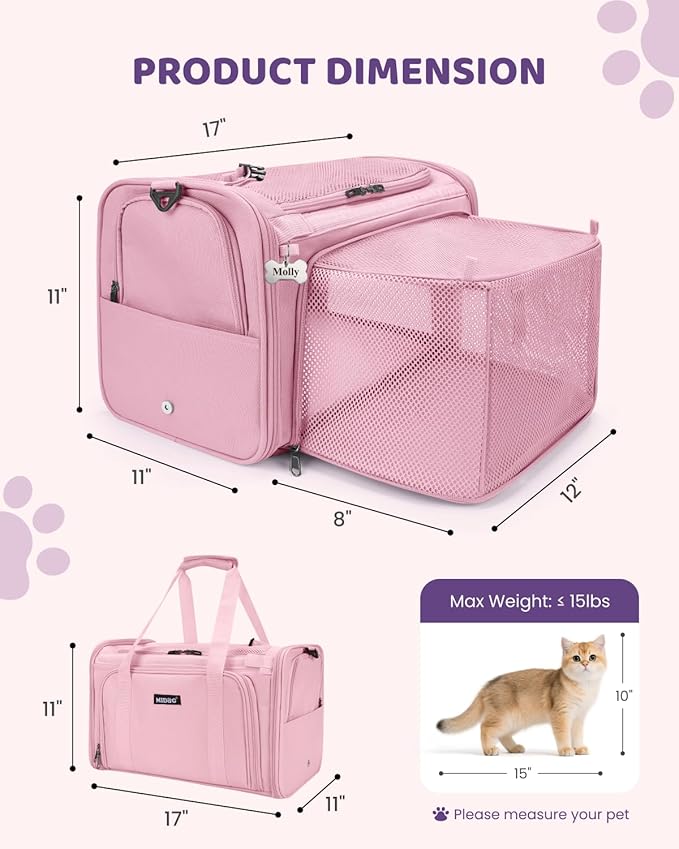 MIDOG Cat Carrier Soft for Small to Medium-Sized Cats,Up to 25 Lbs, TSA Airline Approved Soft Sided Pet Carrier
