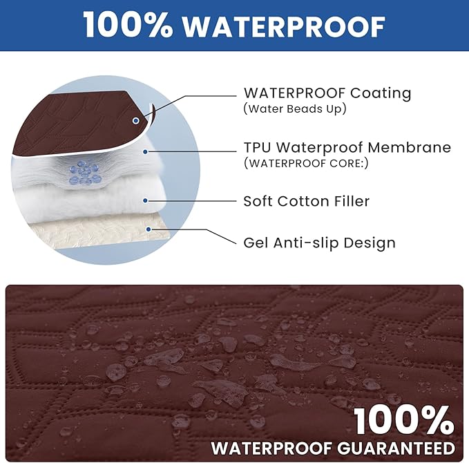 Waterproof Dog Blanket, Non-Slip Soft Pet Bed Cover, Couch Cover for Dogs Washable, Protects Sofa, Furniture, Crate, Car, Tear Resistant Leakproof Pet Blanket (82x82 Inch, Coffee)