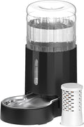 CZPET Automatic 4L Filter Dog and Cat Water Dispenser with Stainless Steel Bowl Gravity Waterer,Large Capacity and Drinking Area Noise-Free for Pets (Black)