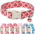 Valentines Dog Collar for Small Dogs - Design Cute Rose Red Valentine Dog Collars Boy Girl Puppy Adjustable Quick Release Buckle Collar with Little Heart Charm XS