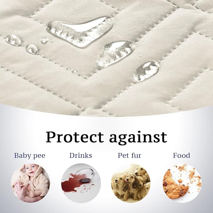 H.VERSAILTEX Futon Cover Reversible Sofa Slipcover Furniture Protector Water Resistant 2 Inch Wide Elastic Straps Sofa Bed Pets Kids Dog Cat Fit Sitting Width Up to 70"(Futon, Ivory/Beige)